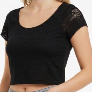 Material Girl Black Lace Shirt Sleeve Crop Top | Size S